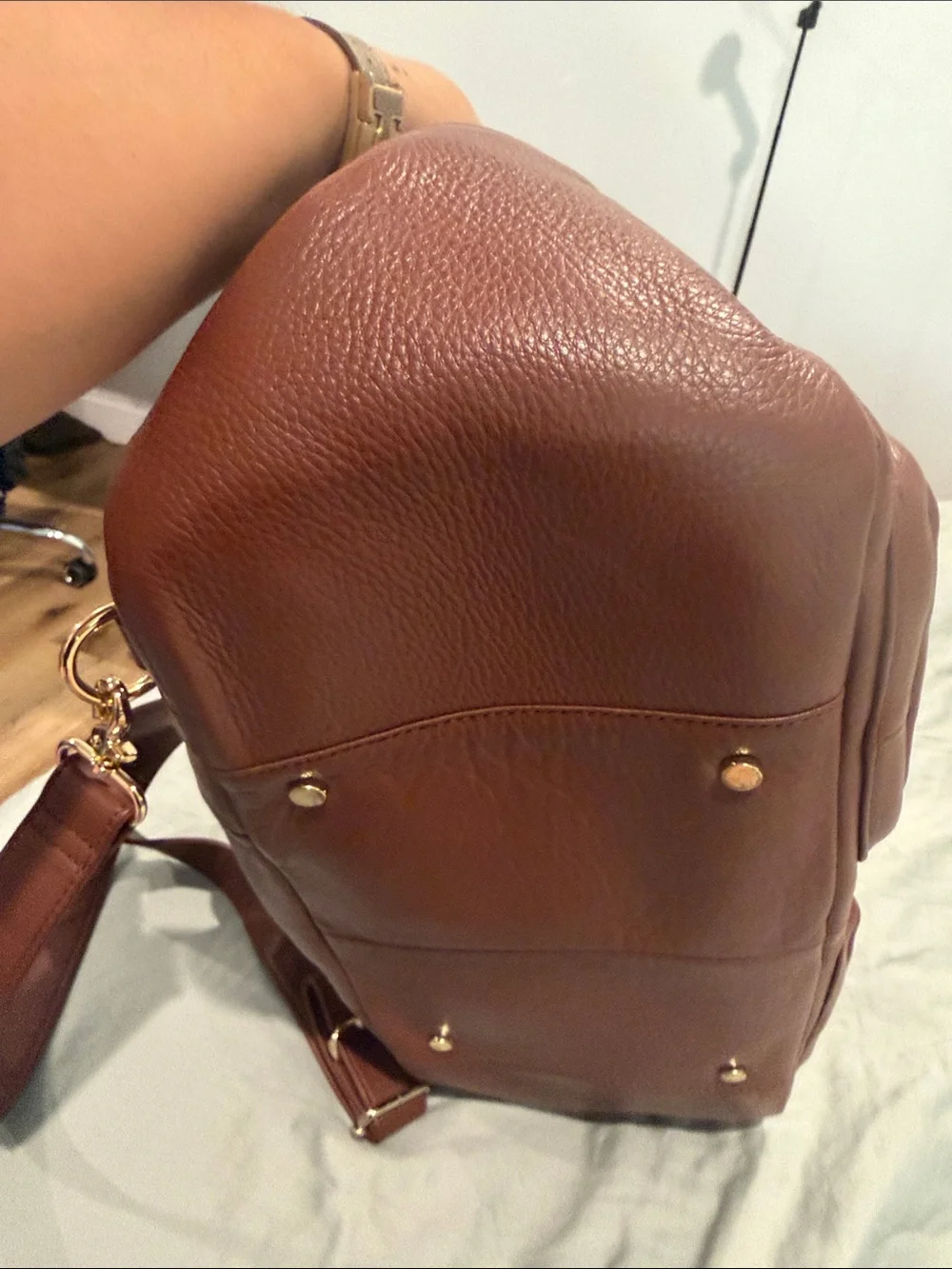 Brown Leather Diaper/backpack Handbag with Dual Front Pockets Lily Jade